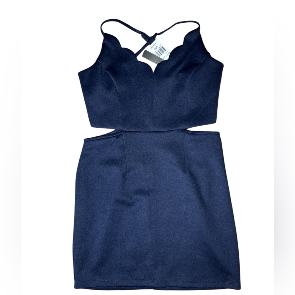 Speechless Navy Blue Scalloped Cutout Bodycon Dress